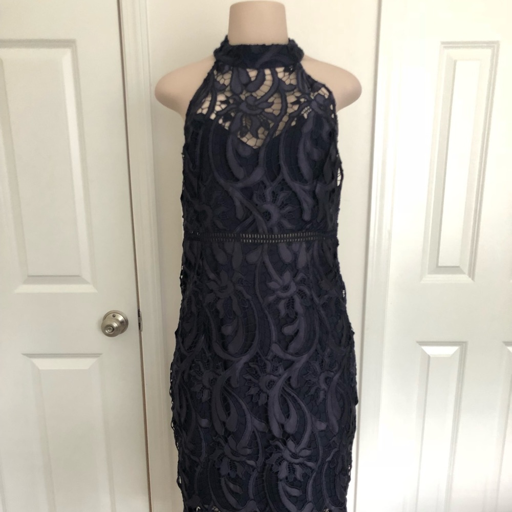 Bardot Isa Lace Halter Dress. Twilight / Navy